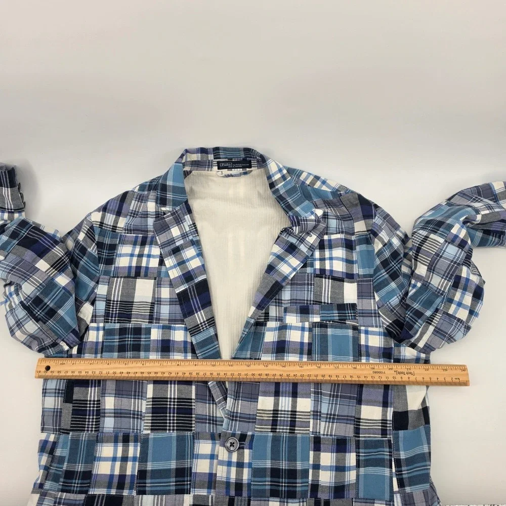 Polo Ralph Lauren Mens Blue Patchwork Madras Plaid Blazer Sport Coat Large NWT